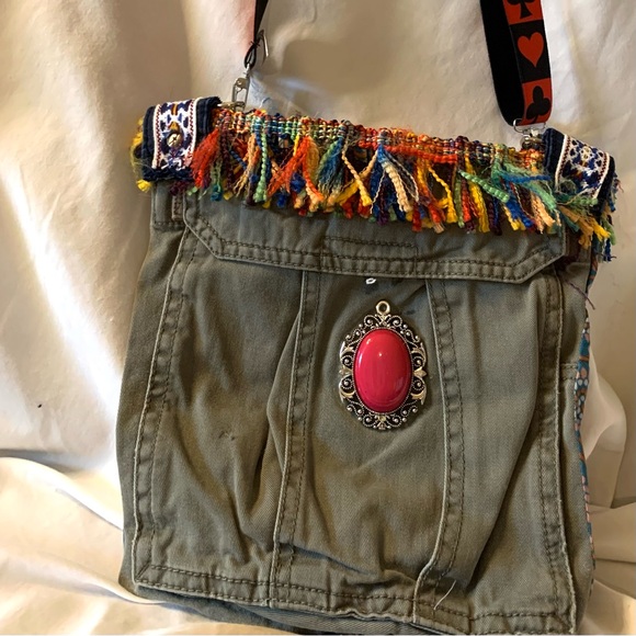 Upcycled Handbags - Colorful Fringe Crossbody Bag